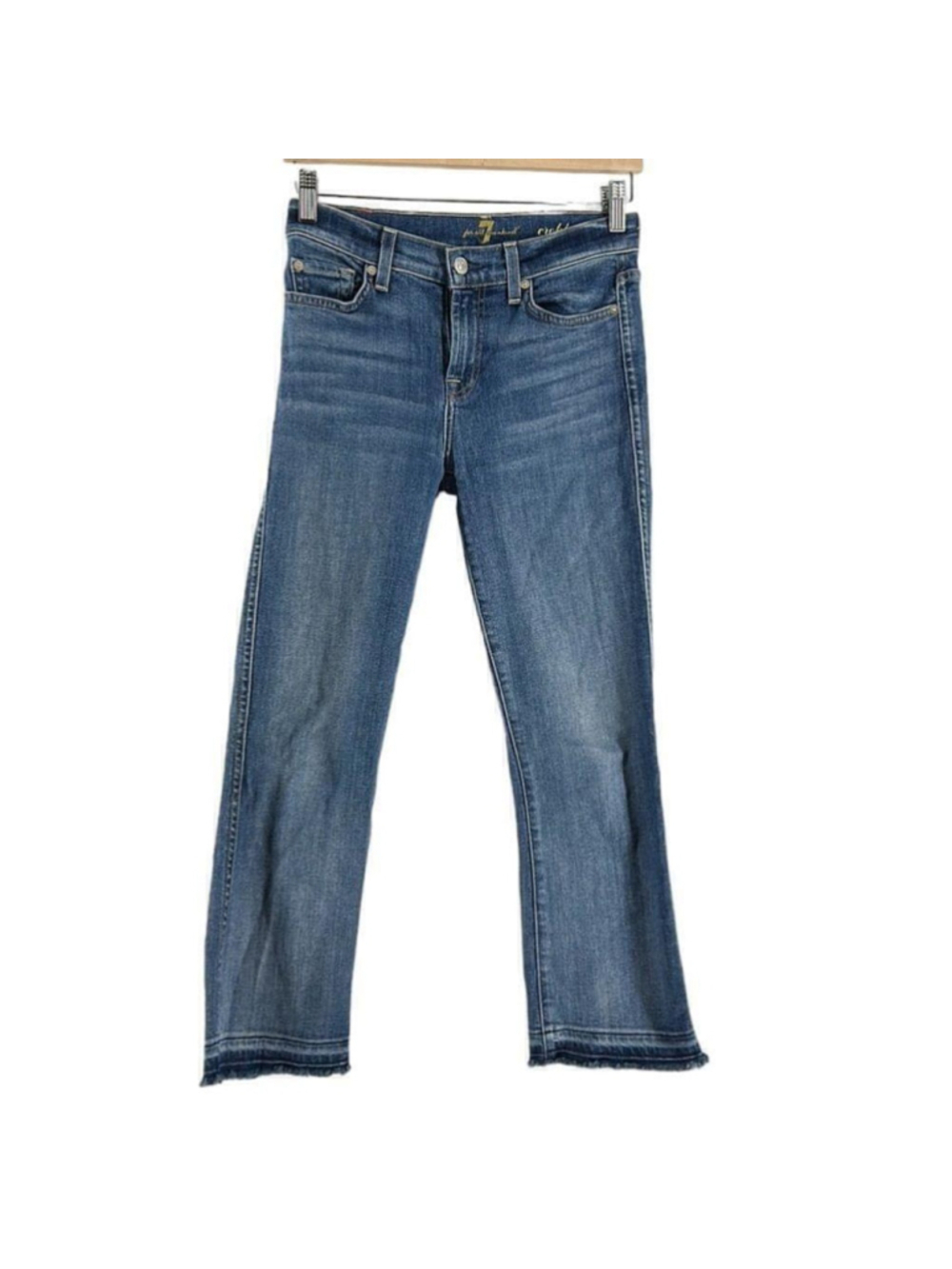 7 for all mankind cropped bootcut jeans frayed hems y2k nautical preppy sz 25
